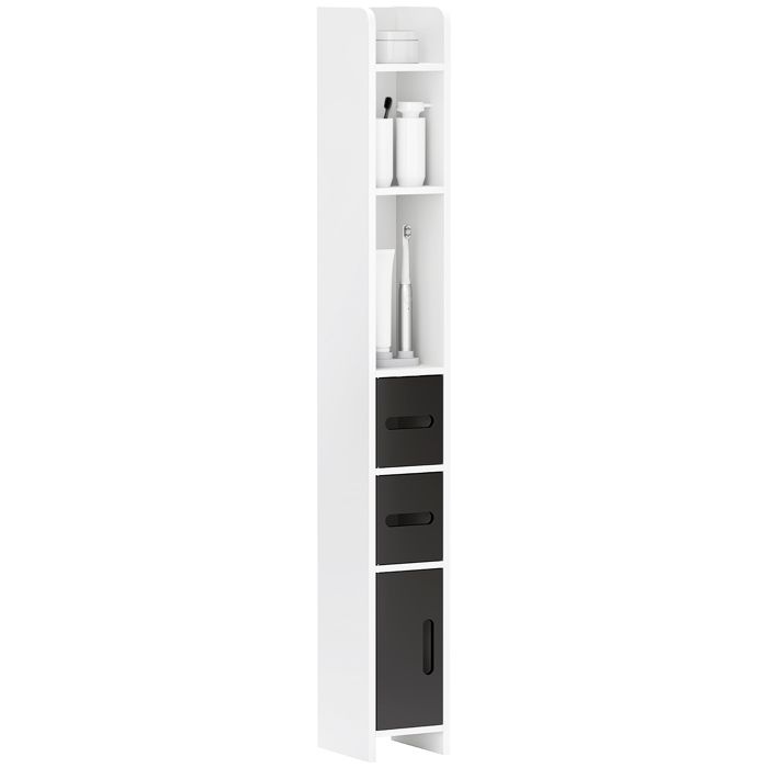 CollaHausse Colonne de Bain Blanche et Noire 15x17x120 cm en Bois avec 3 Étagères et Placards