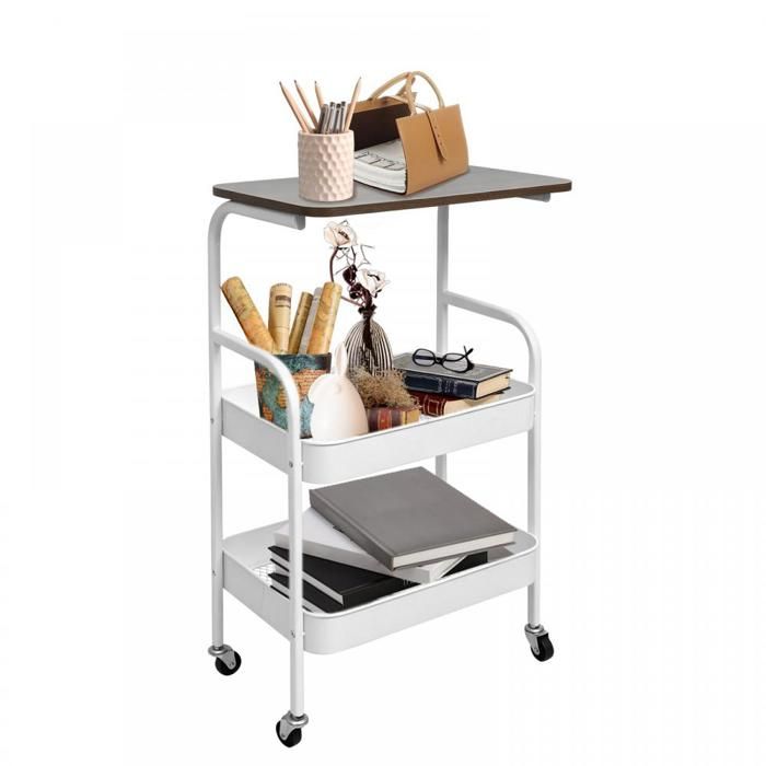 B.LIVEM Chariot de Rangement à 3 Niveaux avec Roulettes Desserte Meuble Organisation pour Bureau Cuisine Salle de Bain Blanc