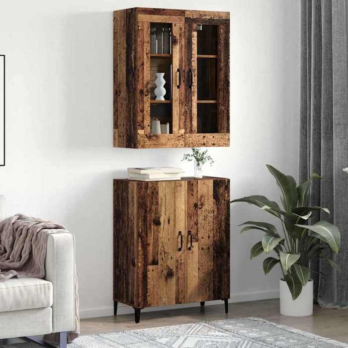 Marron Commode Salon CHIC Haut Armoire 2 pcs Buffet haut Bois ancien Bois dingénierie 69.5x34x180 cm N9859