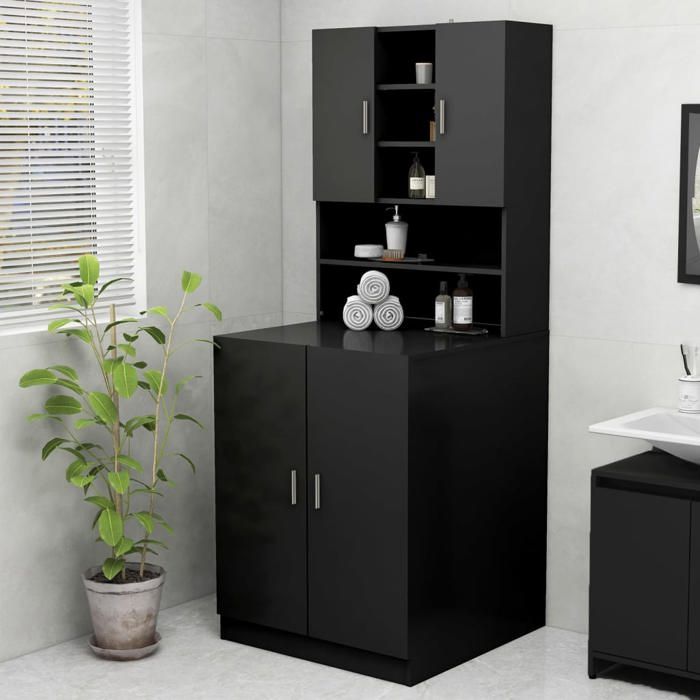 SALE 2026 Armoire pour machine à laver Noir - Meuble pour machine à laver Noir 705x255x90cm 8112386755755