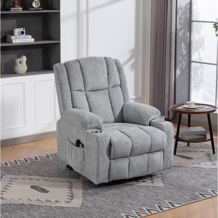 MEULVA Fauteuil releveur électrique massant avec chauffage repose-pieds tissu gris clair