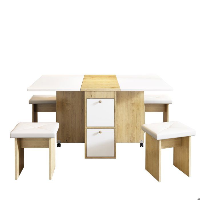 Ensemble de salle à manger une table 4 chaises table pliante table à rallonges 120 × 80 × 75 cm blanc + couleur bois