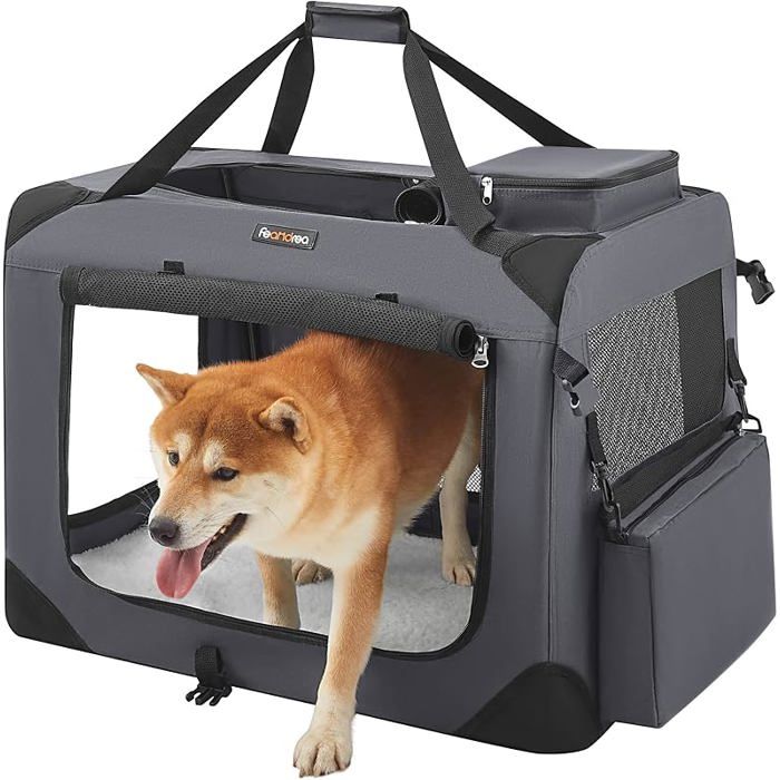 Sac Transport Chat Chien Caisse Pliable 70 x 52 x 52 cm Tissu Oxford et Filet Cadre en L 70 x l 52 x H 52 cm Gris GRIS SAC