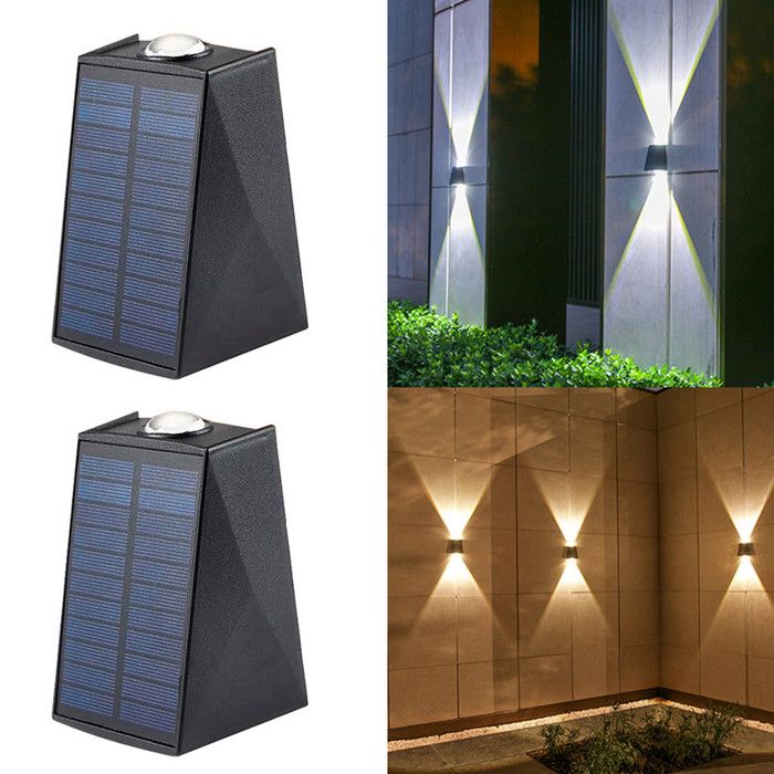 Lampes solaires pour jardin extérieur 2pcs appliques murales dextérieur à lumière solaire IP65 Étanche Applique Solaire warm blanc