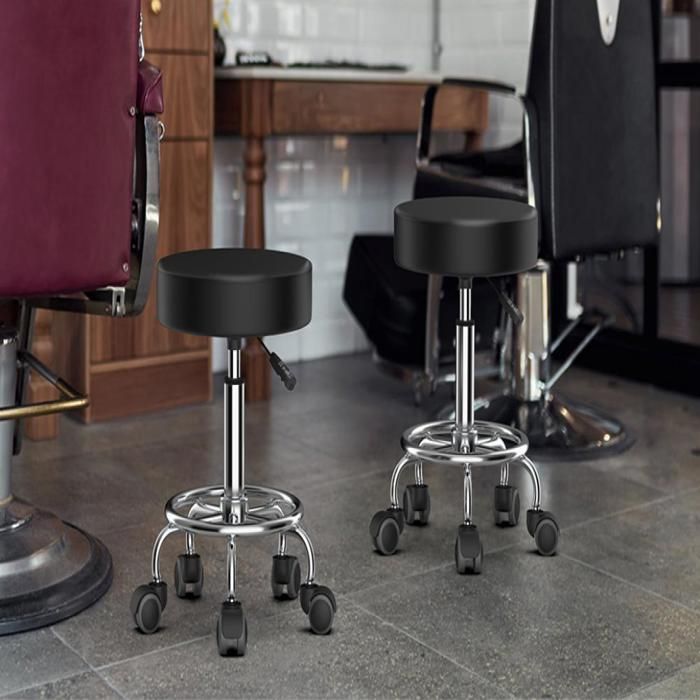 OHMG-Lot De 2 Tabourets De Bureau À Roulettes-Modèle De Poulie-Chaise De Bureau Ronde-Soulevabl-Pour Salon Bureau- 35x35x48-65cm