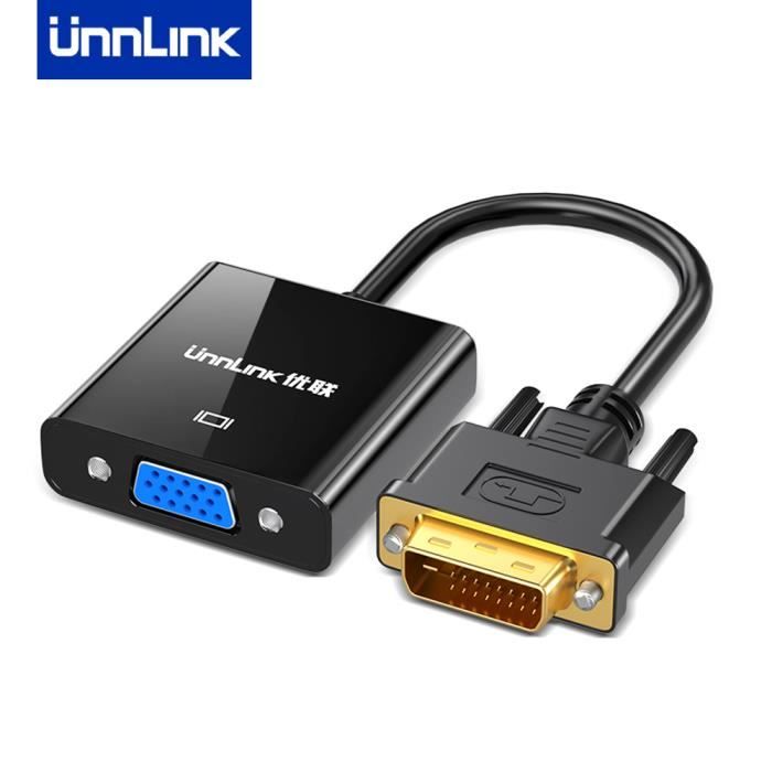 Adaptateur DVI vers VGA 1080P, câble convertisseur 24 + 1 24 + 5 vers