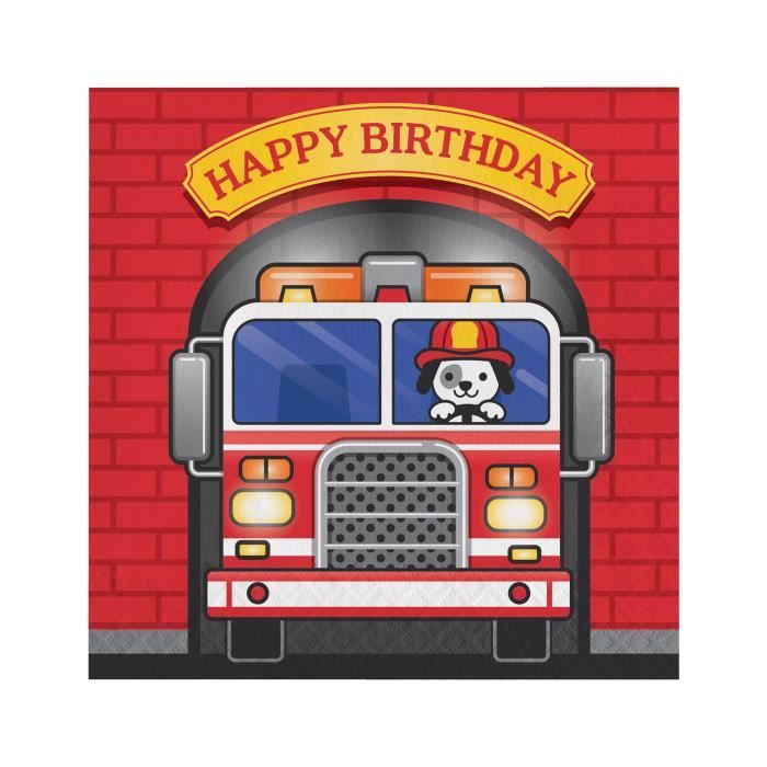 16 Serviettes En Papier Happy Birthday Camion De Pompier 33 X 33 Cm Cdiscount Maison
