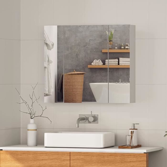 Blanc 70x60x15cm Armoire de Toilette Miroir Mural, Rangement Toilette
