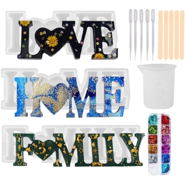 Résine Silicone Moule Love-Home-Family, Résine Bijoux Creation