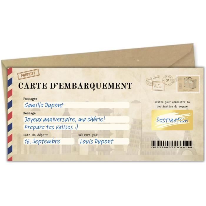 CARTE D'EMBARQUEMENT PERSONNALISÉE ! carte à gratter / Carte