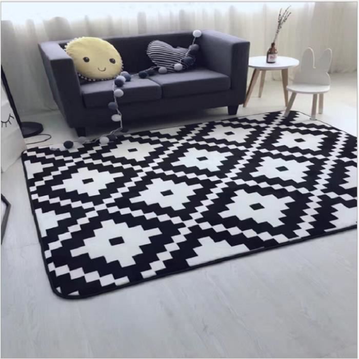 Tapis De Salon Graphique Noir Et Blanc 190 X 195 Cm Cdiscount Maison