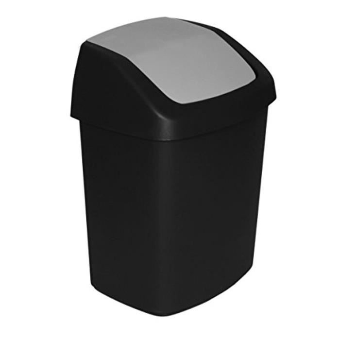 Poubelle à couvercle basculant 15 L - Swing - 15 L - Couvercle à bascule - Noir-gris - Facile à nettoyer