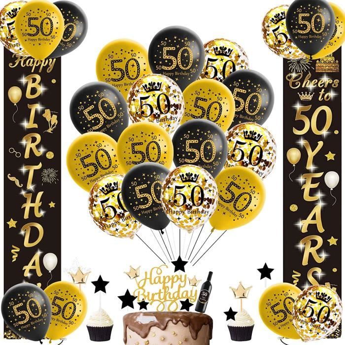 Bannière 50 Ans Anniversaire Noir Et Or - Décoration Fête élégante Avec Message Joyeux Anniversaire