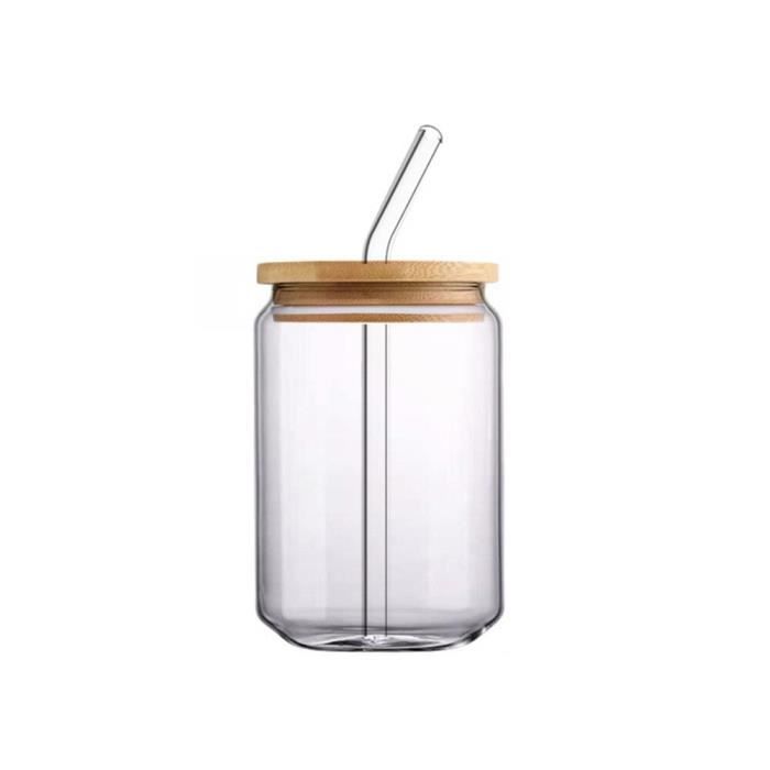 Lot De 4 Verres Vintage Avec Couvercle Et Paille - 400ml - Style Origami - Verre Transparent à Rayures - Pour Cocktails Et Jus