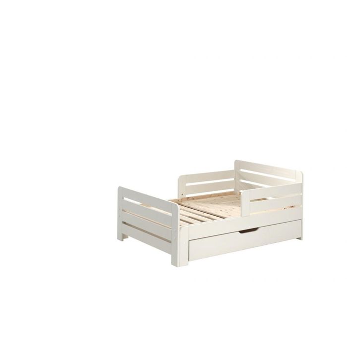 PARIS PRIX Lit enfant &eacute;volutif 90x140-160-200 cm + tiroir en pin blanc - JUMPY