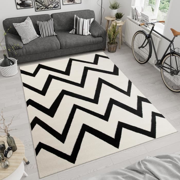 MAROKO Tapis Moderne Carreaux Marocain Noir Blanc Fin