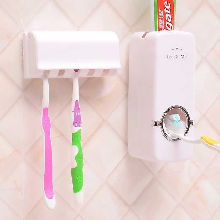Lot De 4 Porte-Brosses à Dents Muraux 2 En 1 Avec Gobelets Colorés | Rangement Salle De Bain Adhésif, Drainage Rapide