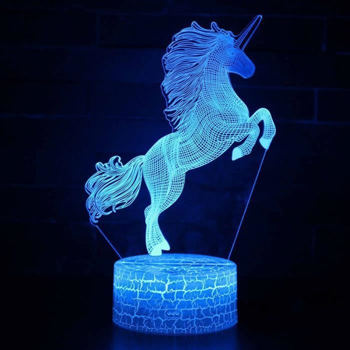 Licorne 1 Theme 3d Lampe Led Nuit Lumiere 7 Changement De Couleur