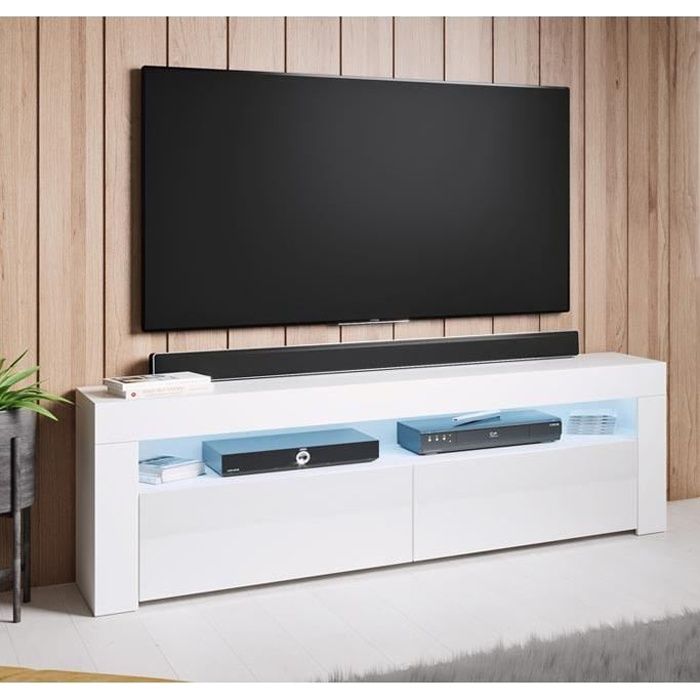 meuble tv - aker - 140 x 50,5 x 35cm - blanc brillant - led