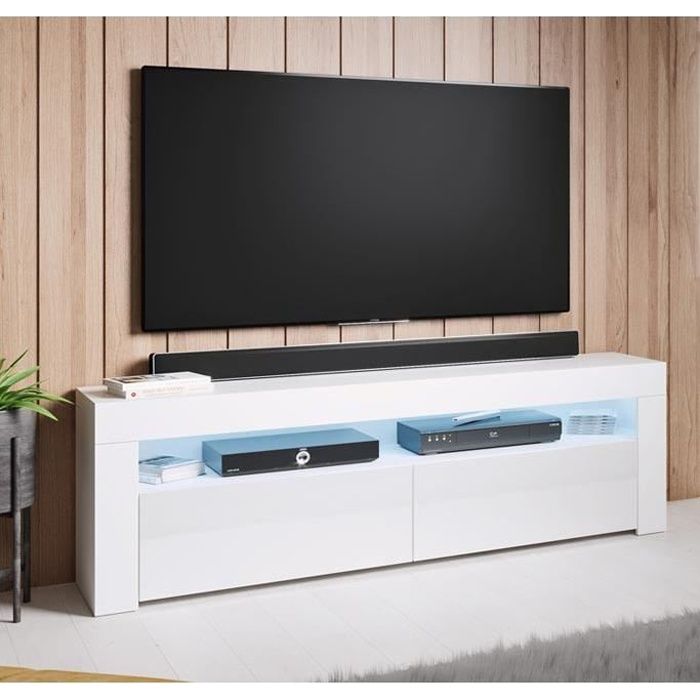 Design Ameublement - Meuble TV AKER LED - 2 portes - Blanc Brillant - 140x505x35cm