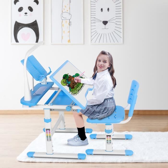 LIFEZEAL Table Et Chaise Enfant Avec Tableau Double Face - Table De Dessin, Rangement - Ergonomique - Gris