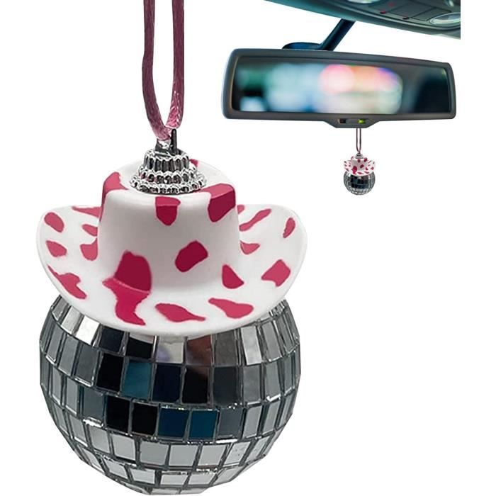 Bekecidi 3 Pièces Pendentif Boule Disco Miroir Avec Chapeau De Cowboy - Décoration Voiture Et Fête