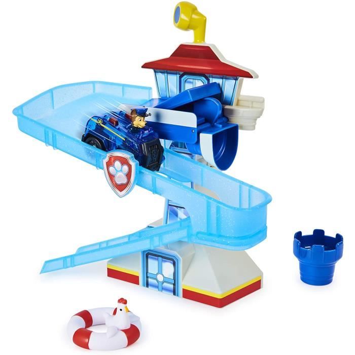 Paw Patrol Playset De Bain – Tour Adventure Bay à Ventouses – Véhicule Chase Lumineux – Figurine Galinetta – Dès 3 Ans