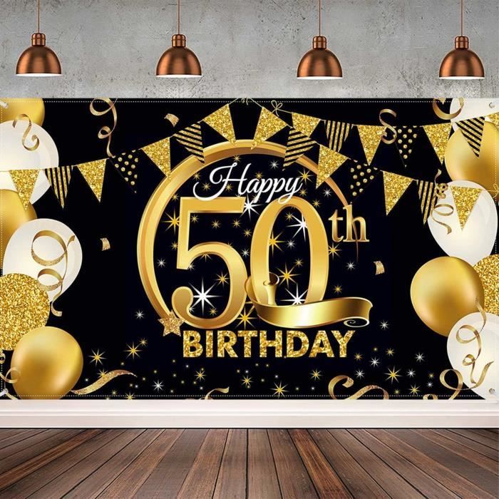 50 Ans Decoration Anniversaire Grande Joyeux Anniversaire Banniere En Tissu Toile De Fond Anniversaire Or Noir 180 X 110cm 736 Cdiscount Maison