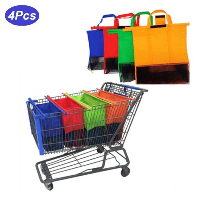 Lot de 4 sacs de courses pour chariot de courses Tissu non tisse Bleu Rouge Orange Vert Bleu Rouge Orange Vert Cdiscount Bagagerie Maroquinerie