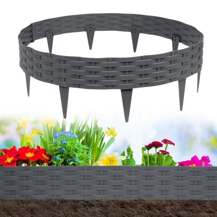 AufuN Bordure de pelouse en rotin 10 m Bordure de parterre de fleurs, Design en rotin Plastique Pliable (Anthracite)