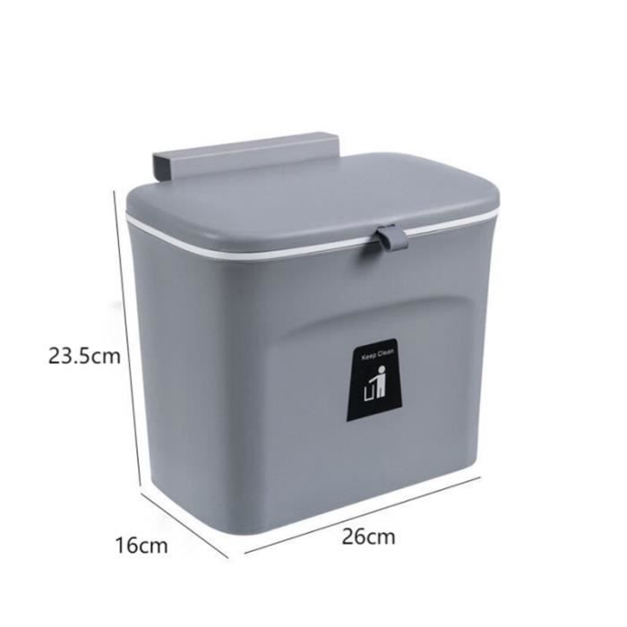 Poubelle Murale Suspendue Avec Couvercle - 26x25x15 Cm - Plastique Beige, Gain De Place - Pour Porte D'armoire Cuisine Ou Salle De Bain - 9