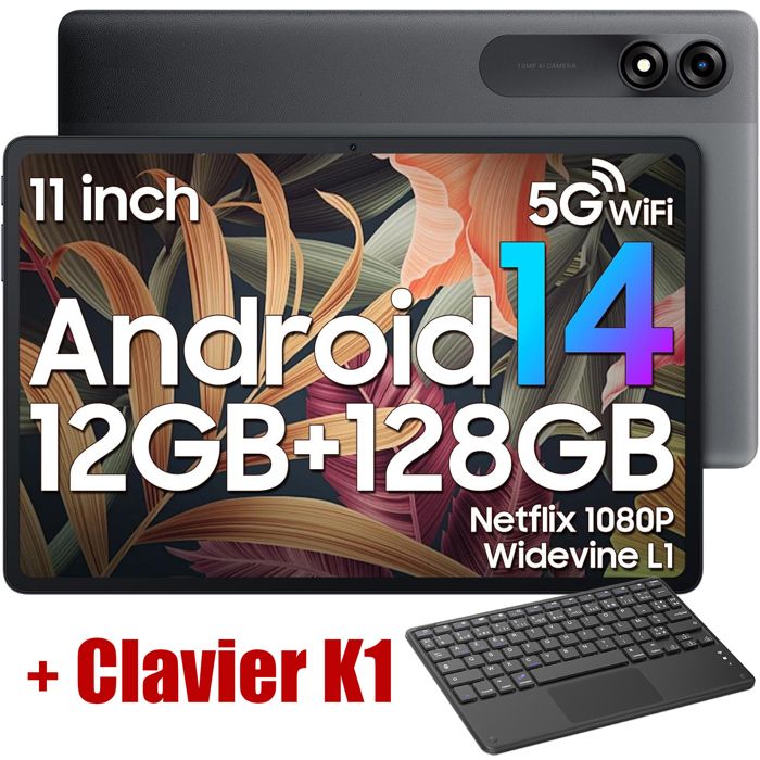 Blackview Tab 90 WiFi Tablette Tactile 10.9 HD+ IPS Android 14 2.4G+5G WiFi 12 Go + 128 Go-SD 2 To 8200mAh Gris Avec Clavier K1