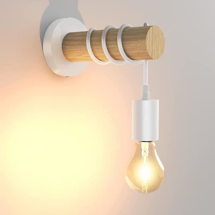 OTREN Applique murale rétro en métal et bois Ampoule E27 non incluse