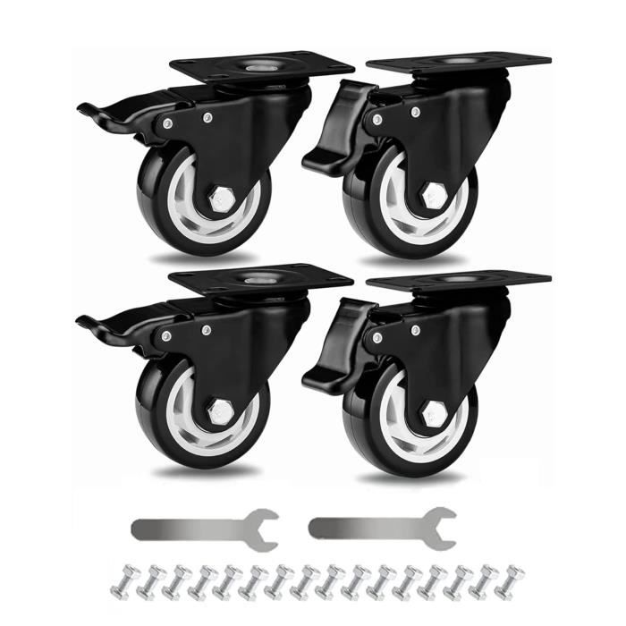 Roulettes Pivotantes PU 40mm (Lot De 4) - Capacité 150kg, Tige Filetée M10x25mm