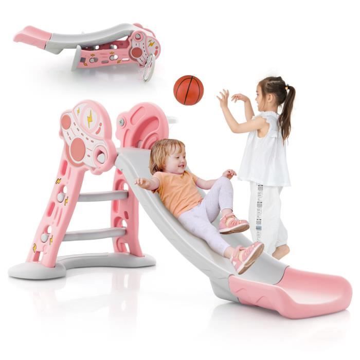 COSTWAY Toboggan Pliable 3 en 1 avec Panier de Basket Escalade