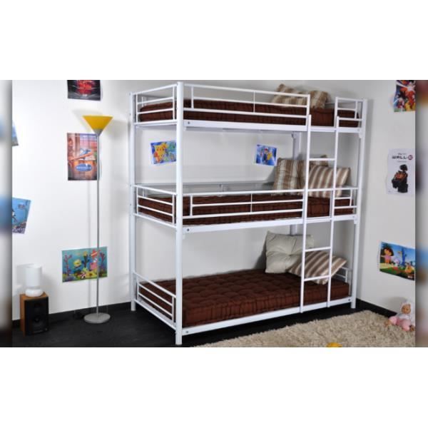 Lit Superposes 3 Places Trio Blanc Achat Vente Lits Superposes