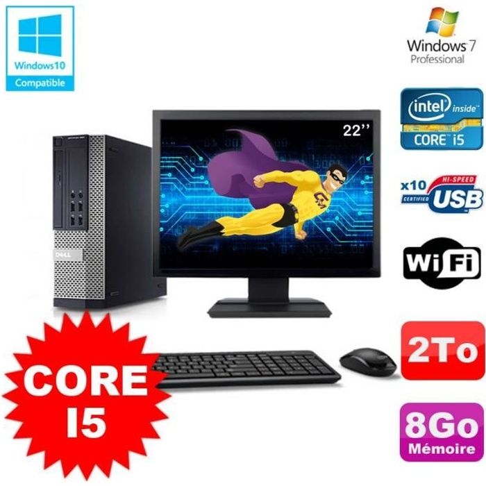 Vente PC Portable Lot PC DELL Optiplex 790 SFF Intel Core I5 3,1Ghz 8Go 2To WIFI W7 + Ecran 22 pas cher