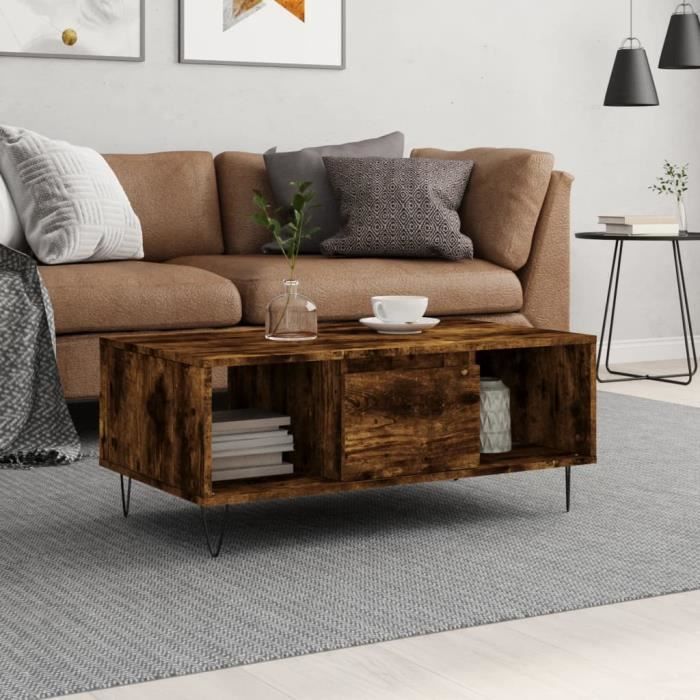 SIB Table basse Chêne fumé 90x50x36,5 cm Bois d'ingénierie ...