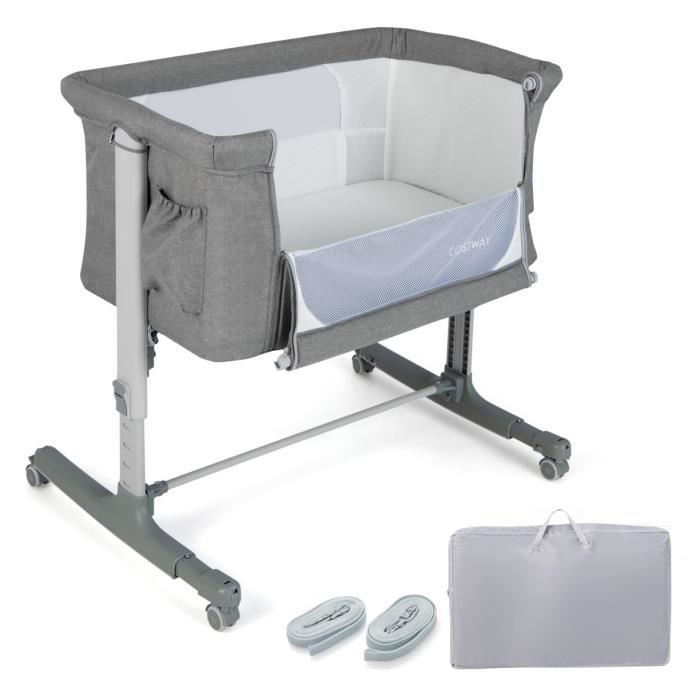 DREAMADE 3 en 1 Lit Cododo à 5Hauteurs Réglables Lit de Voyage Portable Berceau Bébé en Maille Respirante Bébé 0-6Mois Gris