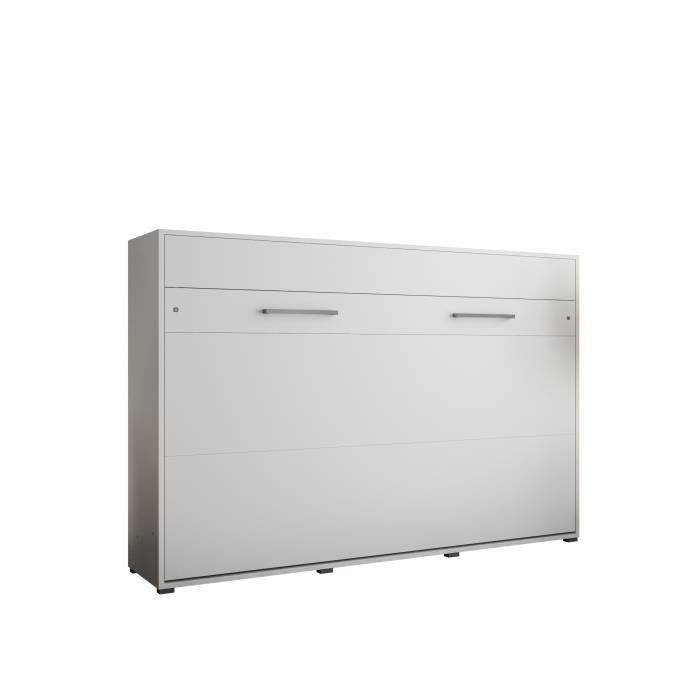 armoire lit escamotable horizontal alabama 140 avec coffre - style contemporain - blanc mat (sans matelas)