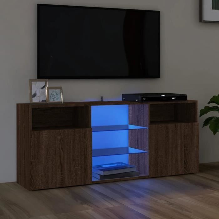famirosa meuble tv avec lumières led chêne marron 120x30x50 cm-716