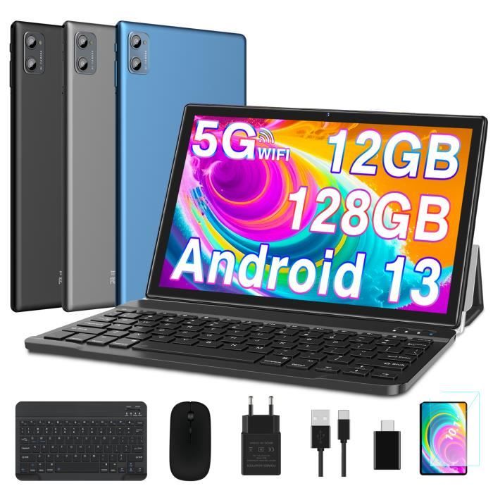 GOODTEL Tablette Tactile Android 13, stokcage 12+128 Go (512Go Extensible) Tablette 10.1-Camera5+8MP-6 accessoires-Noir