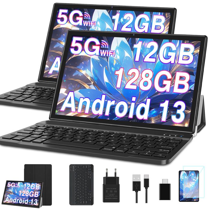 Tablette Android 14 - 10 Pouces - 20GO RAM + 128GO - Widevine L1 - WiFi 6 - Clavier Et Souris Inclus
