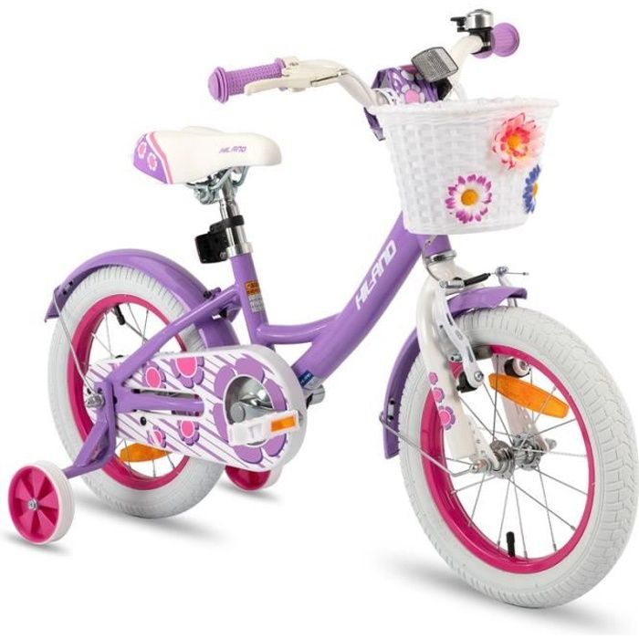 HILAND Velo Enfant 12 Pouces pour Fille de 2 4 Ans avec Panier et Roues stabilisatrices Violet Cdiscount Sport