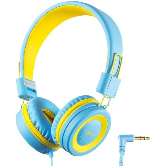 Ecouteurs pour Enfants à l/'Oreille pour Avion iClever Casque Audio Enfant Régulateur de Volume avec Micro Pliable Câble Auxiliaire en Nylon de 3.5 mm École