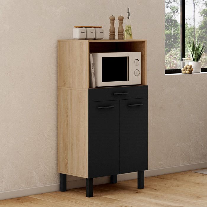 Buffet mi-haut 60 cm 1 tiroir 2 portes noir