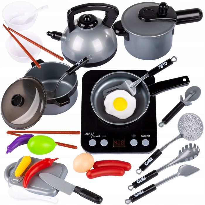 Set de cuisine pour enfants - KINDERPLAY - KP6811GRY - Plaque à induction - Autocuiseur - Accessoires inclus