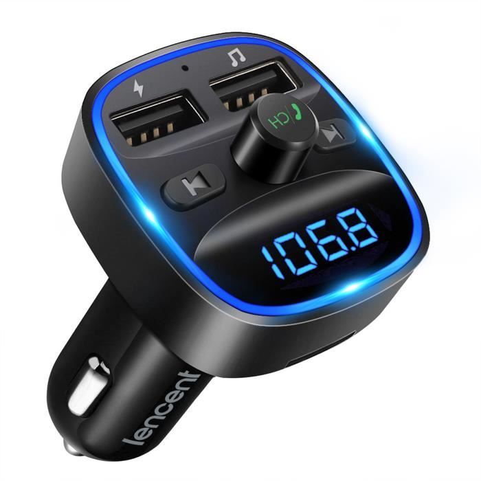 LENCENT Transmetteur FM de voiture Bluetooth, Bluetooth voiture Lecteur MP3 Adaptateur Radio sans Fil Kit.