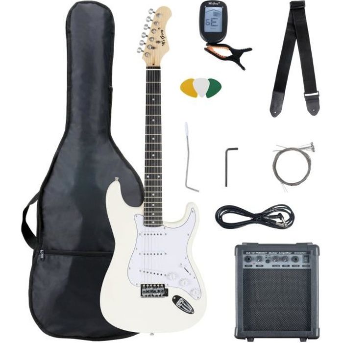 Pack Guitare électrique Blanc - McGrey Rockit - Guitare électrique Kit Complet Amplificateur de 10 W, Housse, Accordeur et Sangle