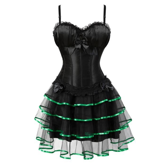 Robe Corset victorienne noire bustier Burlesque avec jupe Tutu